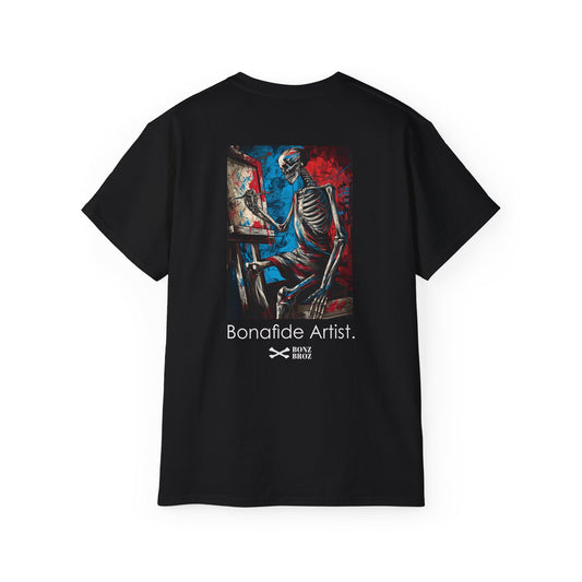 Skeleton Artist Graphic Tee - Back has graphic - Front has logo