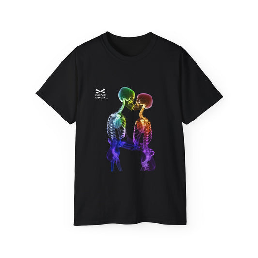 Skeletons Kiss In Rainbow Unisex Tee